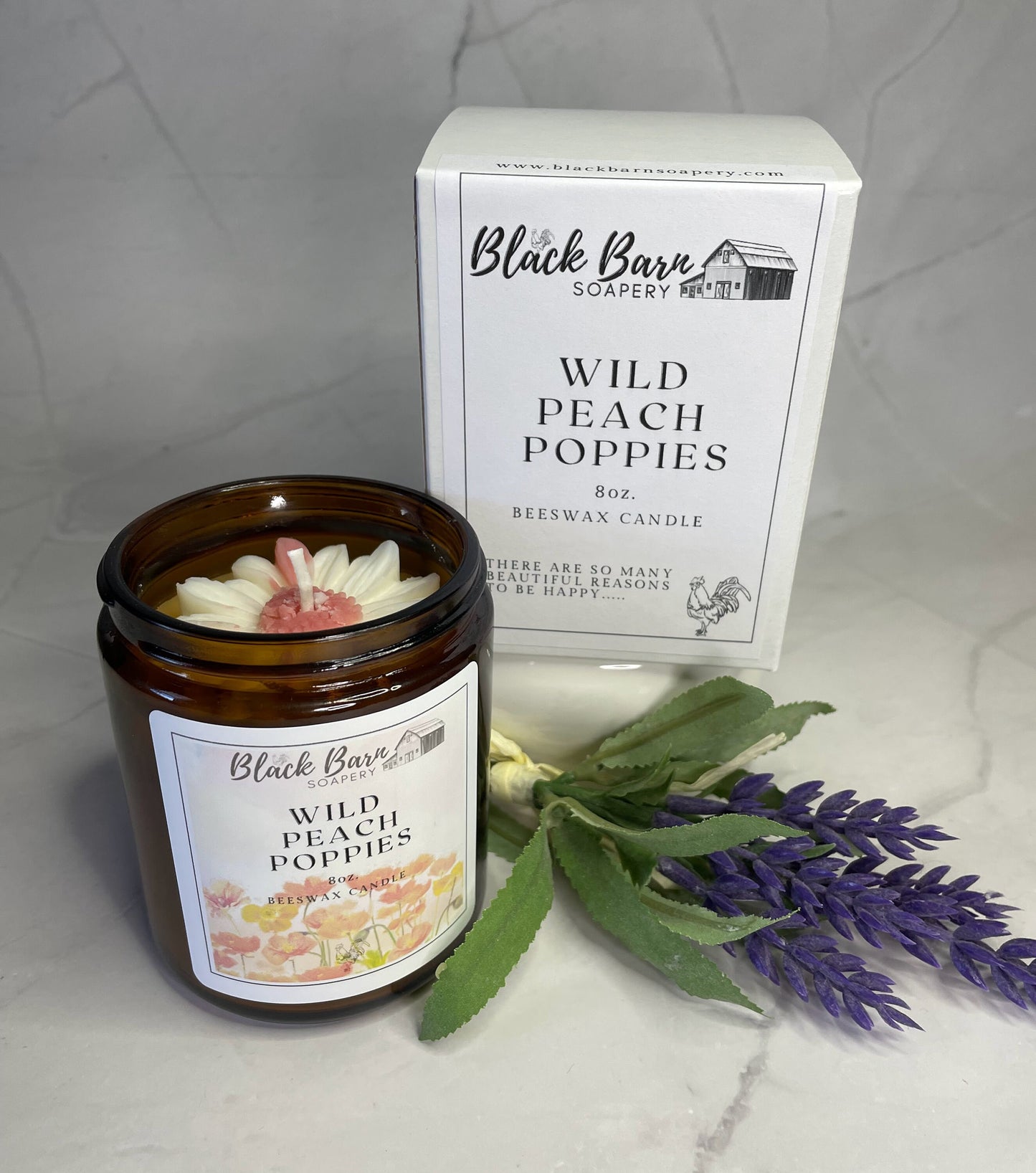 Wild Peach Poppies - 8oz Beeswax Candle