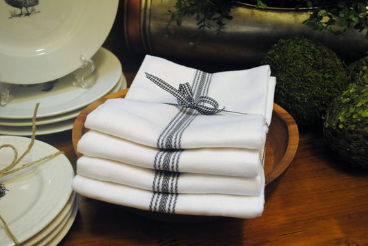 Farmhouse Vintage Hand Towels (set of 4) - Charcoal/Grey & White