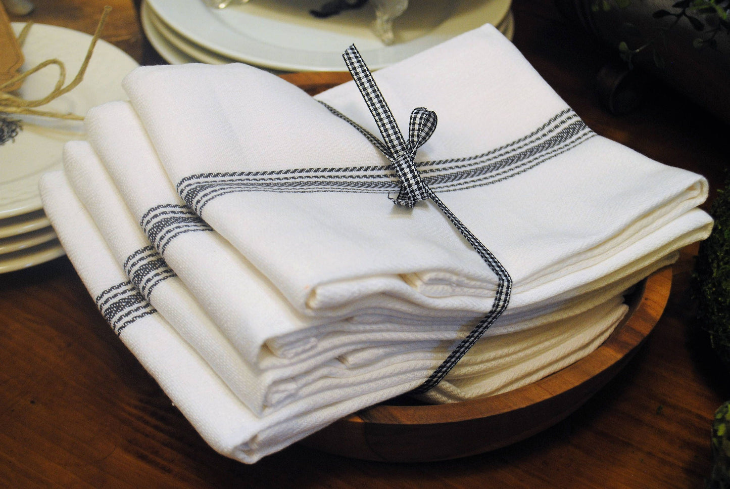 Farmhouse Vintage Hand Towels (set of 4) - Charcoal/Grey & White