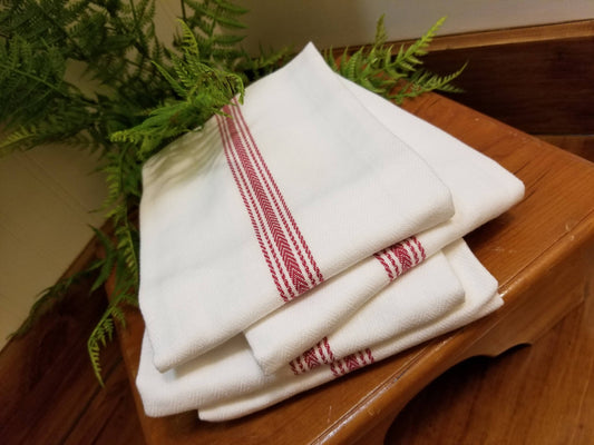 Farmhouse Vintage Hand Towels (set of 4) - Red Striped