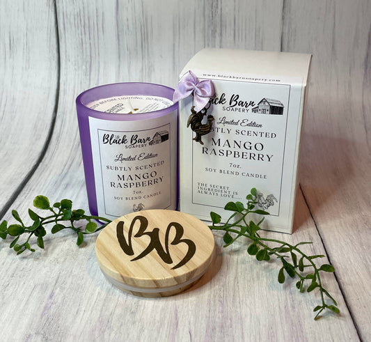 Mango Raspberry - Subtly Scented 7oz Jar Candle w/ Bambo lid