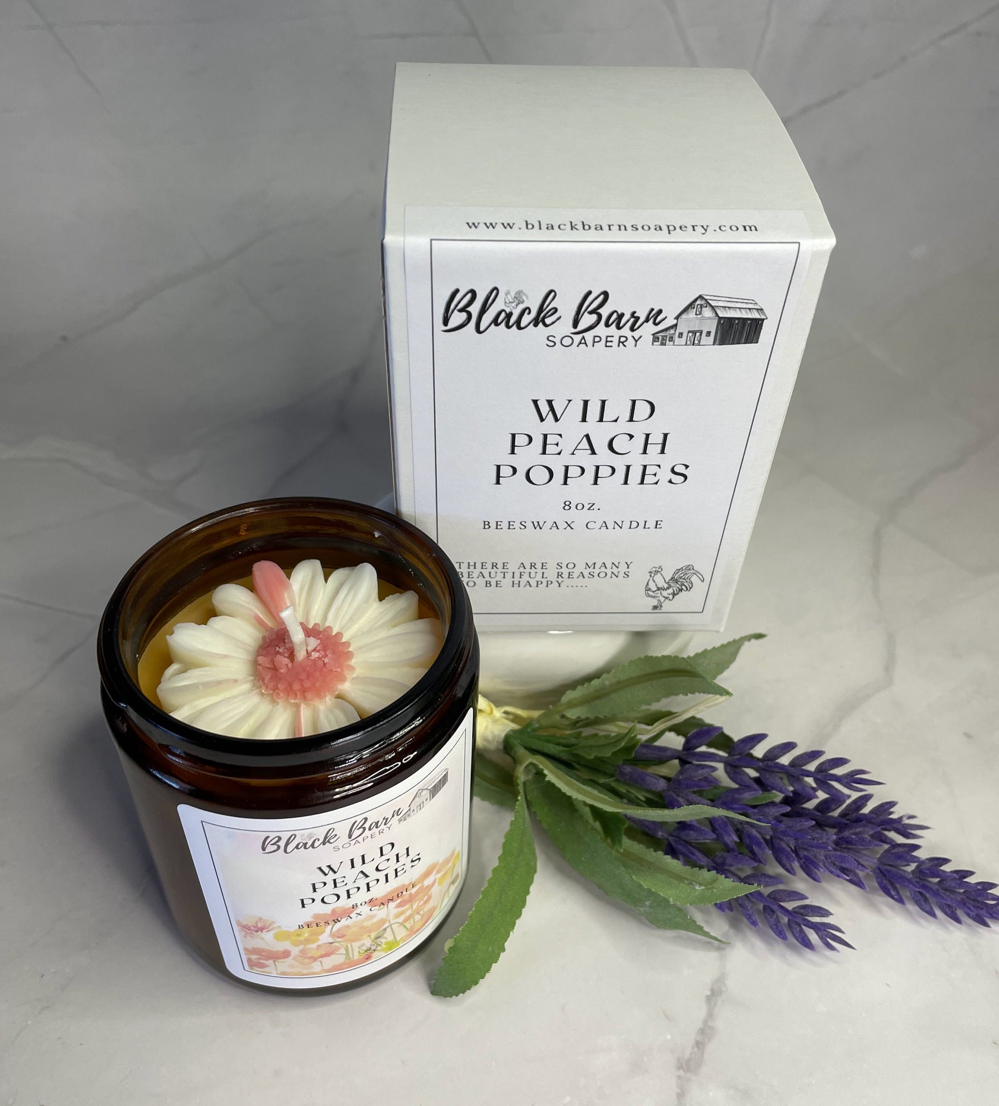 Wild Peach Poppies - 8oz Beeswax Candle