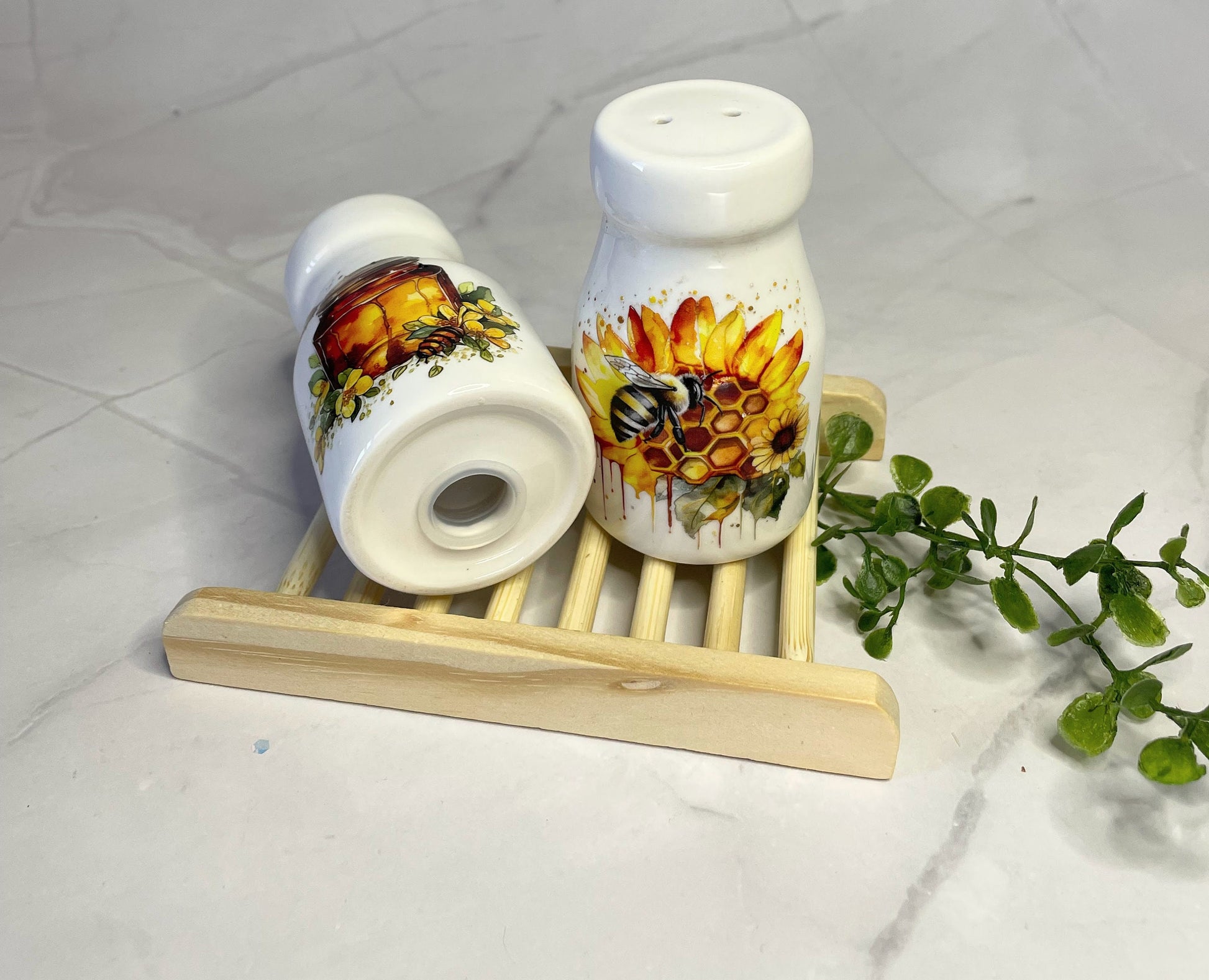 Bee Embellished Farmhouse - Country style 2 Oz. Salt / Pepper Shaker Set