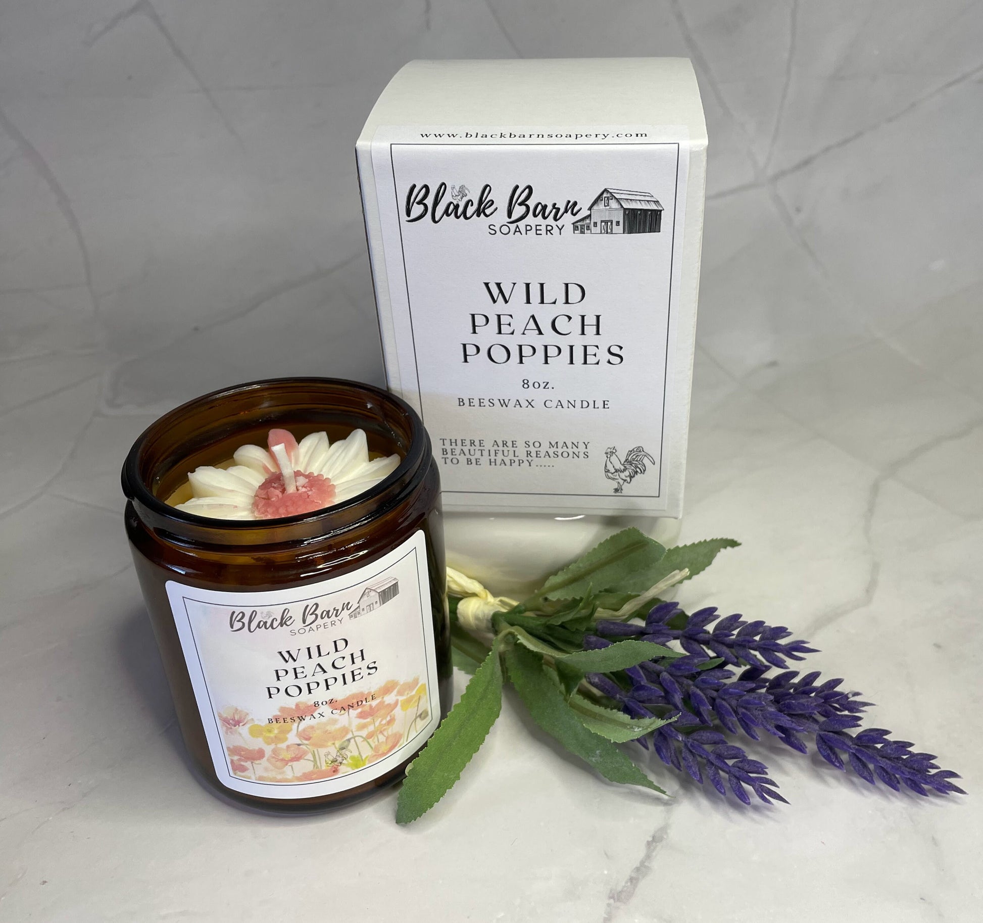 Wild Peach Poppies - 8oz Beeswax Candle