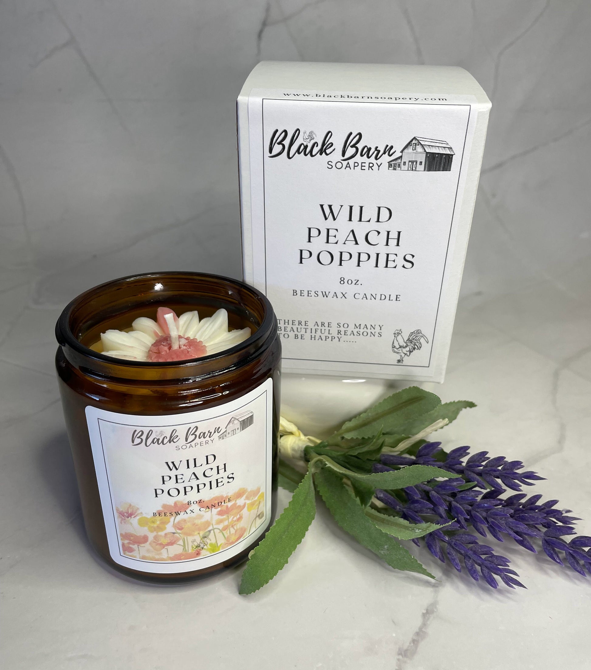Wild Peach Poppies - 8oz Beeswax Candle