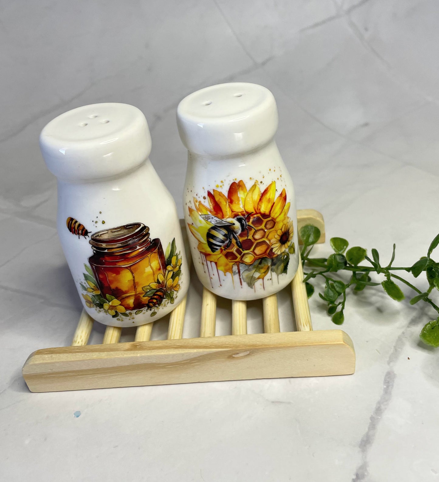 Bee Embellished Farmhouse - Country style 2 Oz. Salt / Pepper Shaker Set