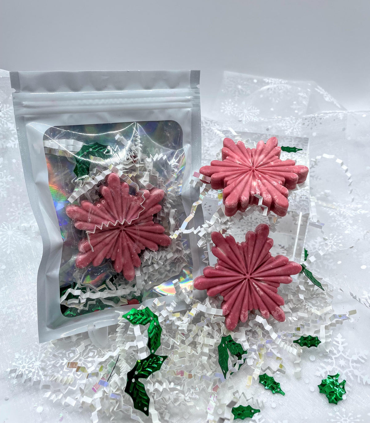 Peppermint Swirl Snowflake Guest Soap - Handmade Artisan Goat's Milk Soap