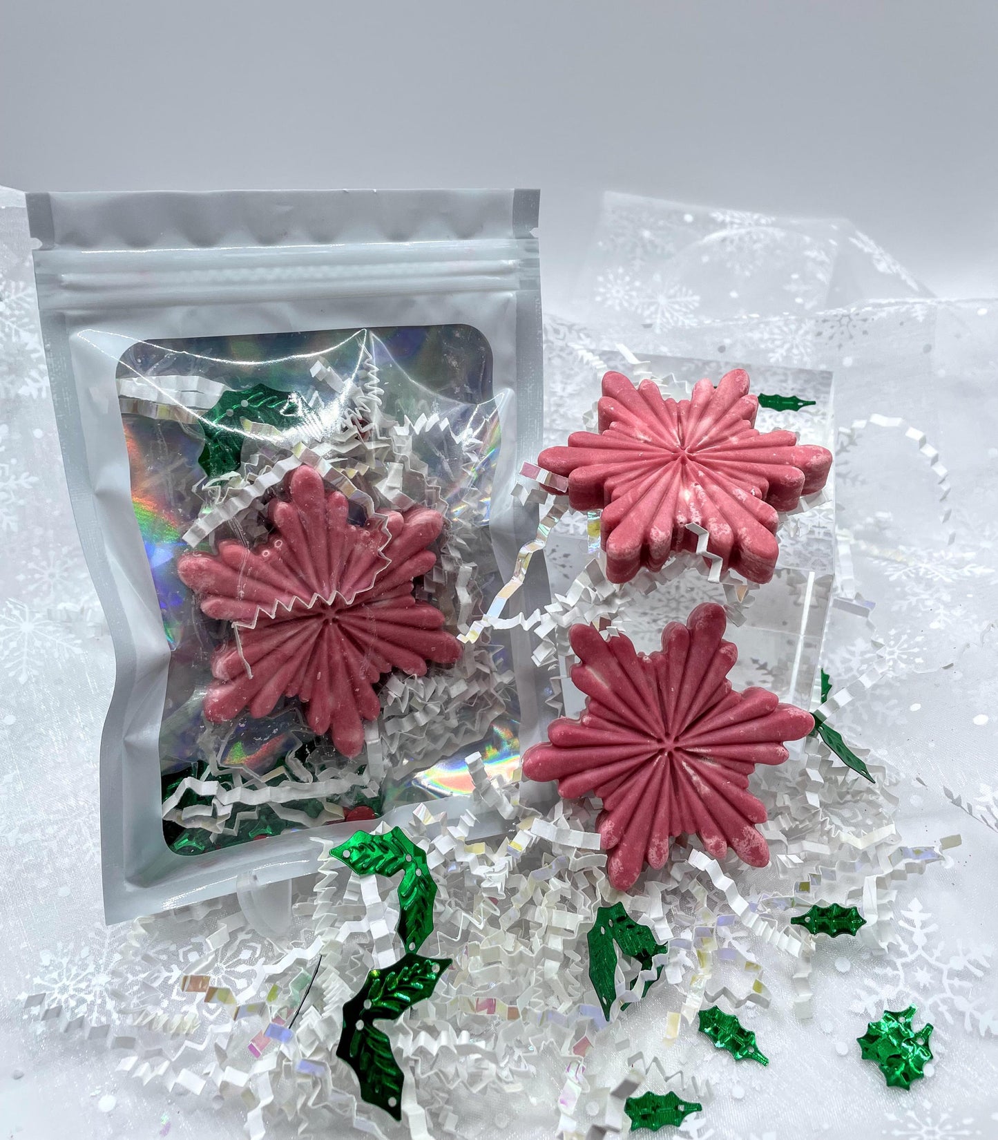 Peppermint Swirl Snowflake Guest Soap - Handmade Artisan Goat's Milk Soap