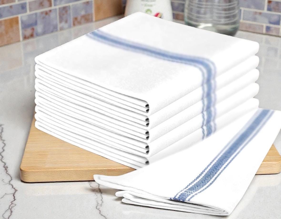 Farmhouse Vintage Style Hand Towels (set of 4) - Blue and White