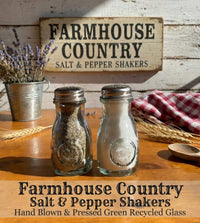 Hand Blown & Pressed Farmhouse - Country style Green Glass 4 Oz. Salt / Pepper Shaker Set