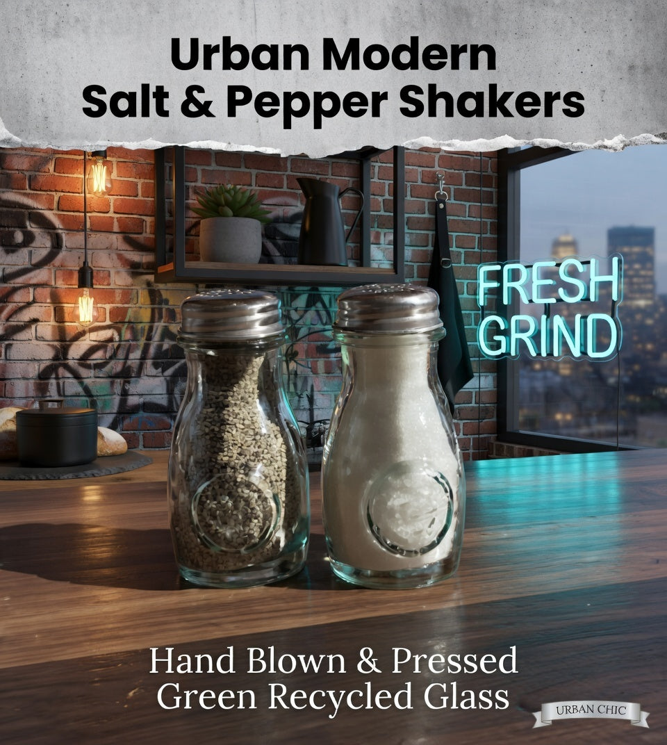 Hand Blown & Pressed Farmhouse - Country style Green Glass 4 Oz. Salt / Pepper Shaker Set