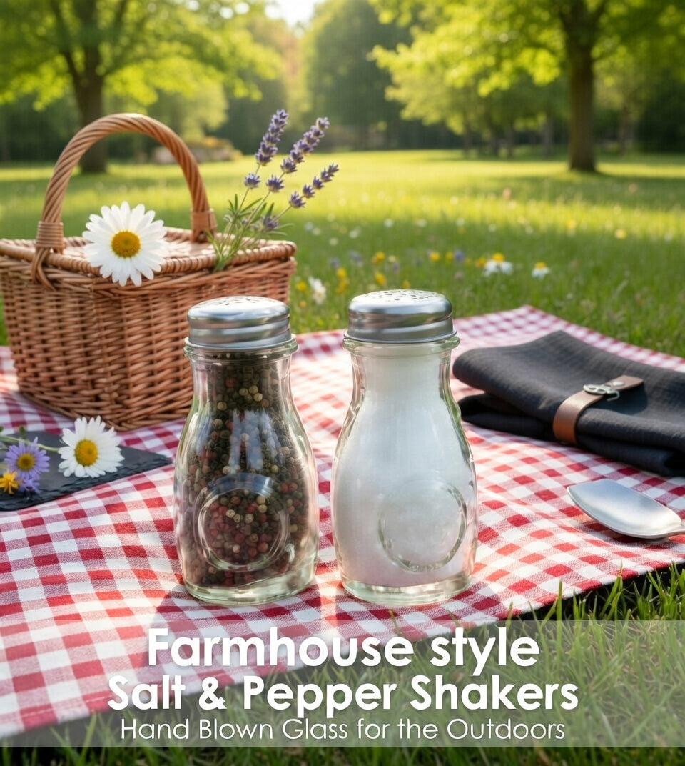 Hand Blown & Pressed Farmhouse - Country style Green Glass 4 Oz. Salt / Pepper Shaker Set