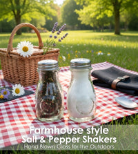 Hand Blown & Pressed Farmhouse - Country style Green Glass 4 Oz. Salt / Pepper Shaker Set
