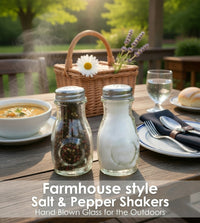 Hand Blown & Pressed Farmhouse - Country style Green Glass 4 Oz. Salt / Pepper Shaker Set