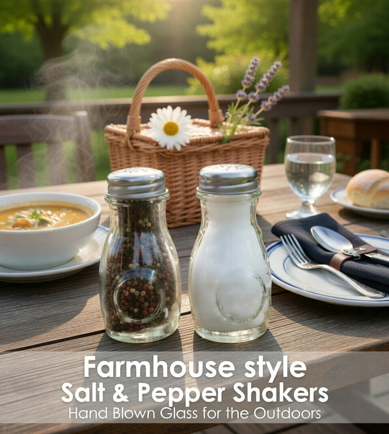 Hand Blown & Pressed Farmhouse - Country style Green Glass 4 Oz. Salt / Pepper Shaker Set