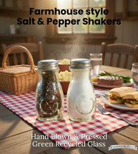 Hand Blown & Pressed Farmhouse - Country style Green Glass 4 Oz. Salt / Pepper Shaker Set