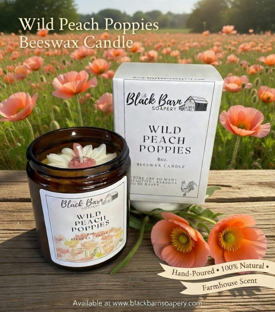 Wild Peach Poppies -  8oz Beeswax Candle