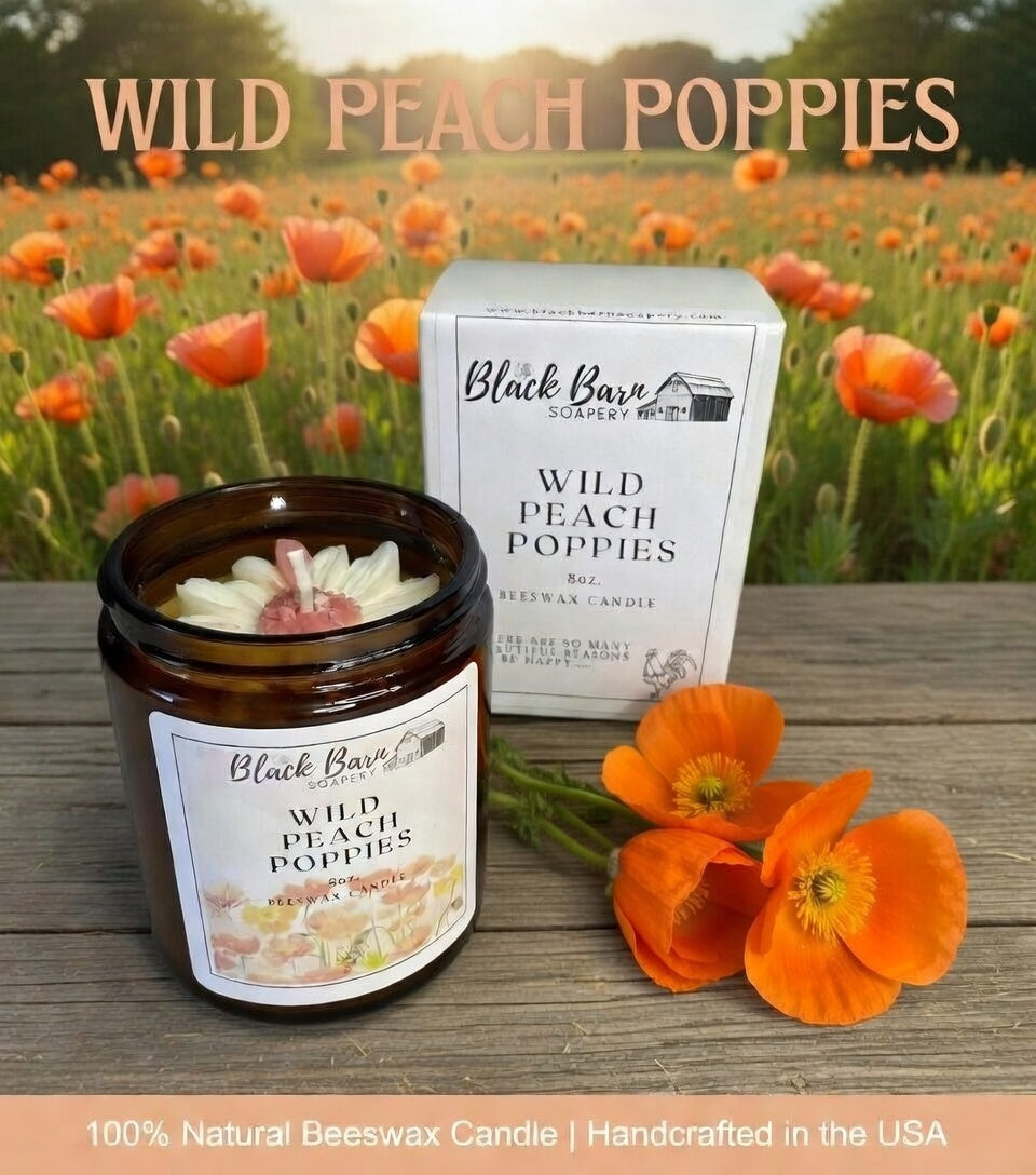 Wild Peach Poppies -  8oz Beeswax Candle