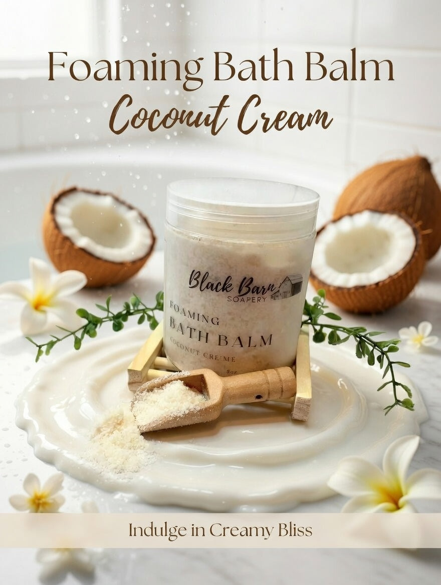 Coconut Vanilla Foaming Bath Salts: 8oz Bath Balm with Scoop