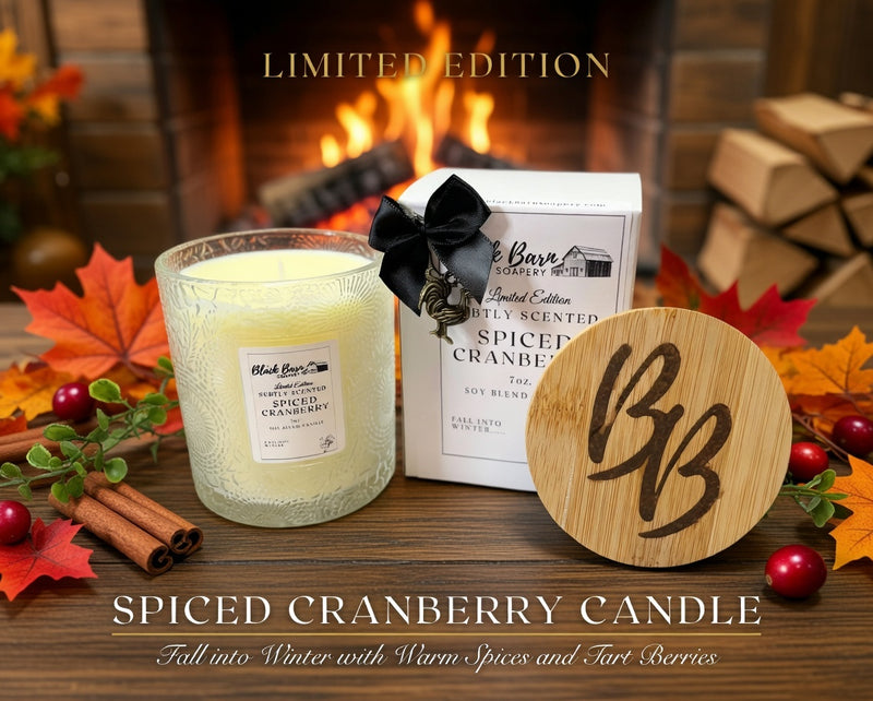 Spiced Cranberry -  Limited Edition - Subtly Scented 7oz Jar Candle w/ Bamboo lid