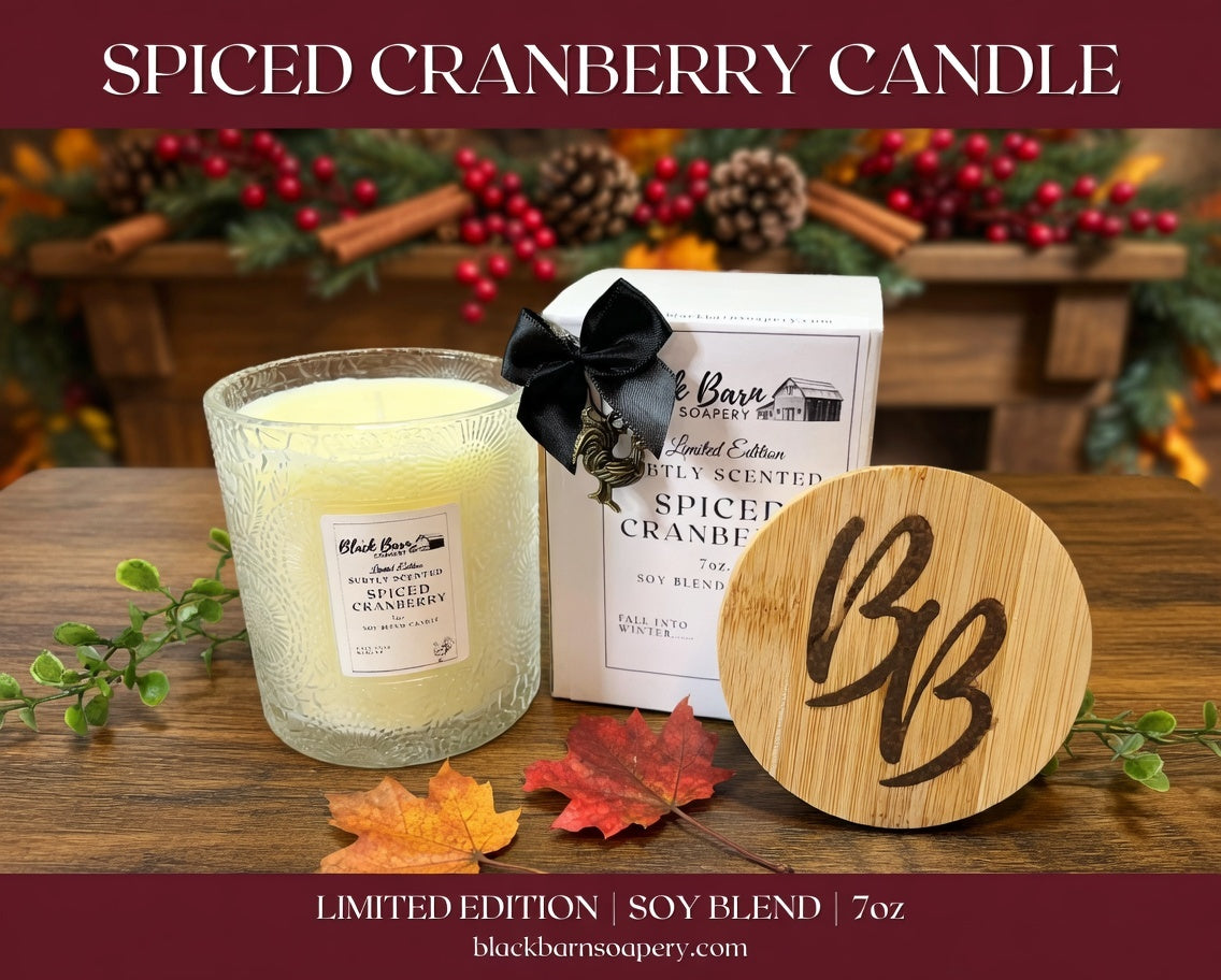 Spiced Cranberry -  Limited Edition - Subtly Scented 7oz Jar Candle w/ Bamboo lid