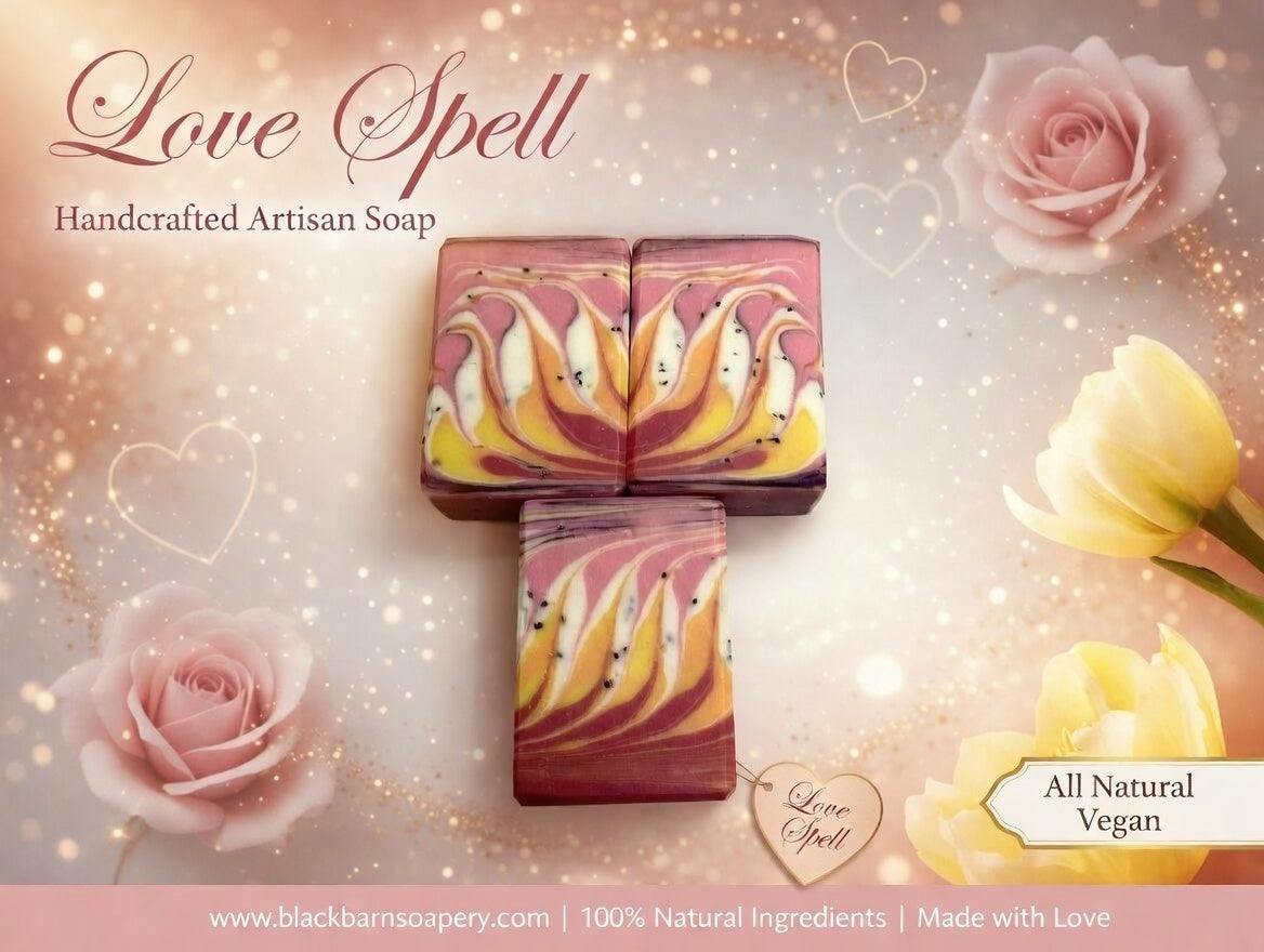 Love Spell Artisan Soap: Limited Edition Fruity Scent, Poppy Seed Exfoliation