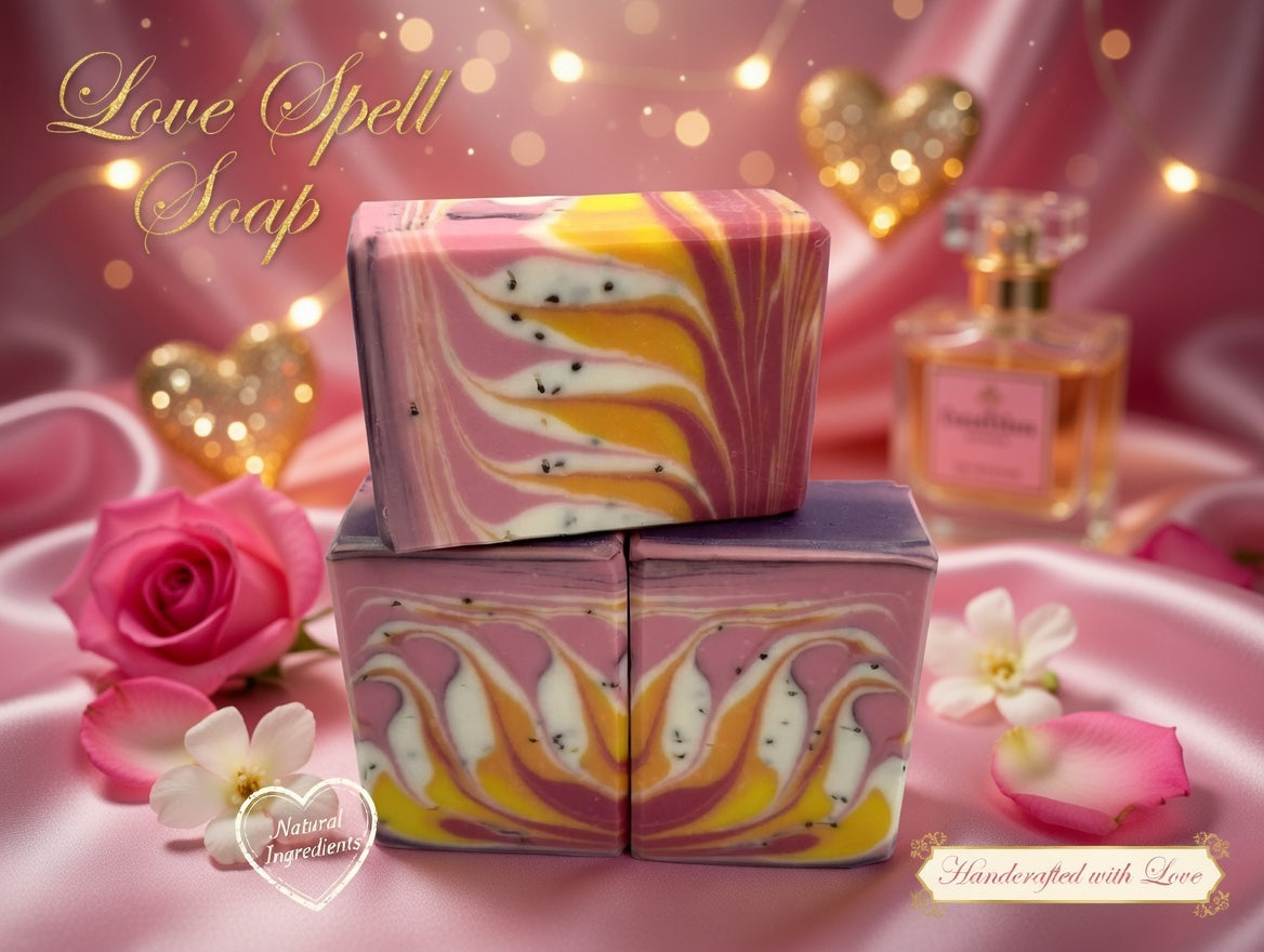 Love Spell Artisan Soap: Limited Edition Fruity Scent, Poppy Seed Exfoliation