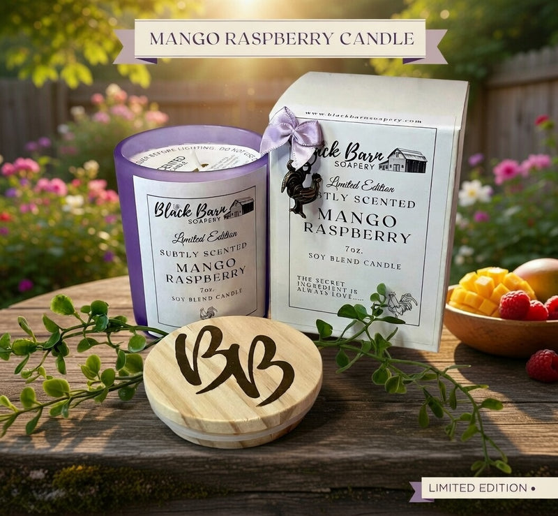 Mango Raspberry - Subtly Scented 7oz Jar Candle w/ Bamboo lid