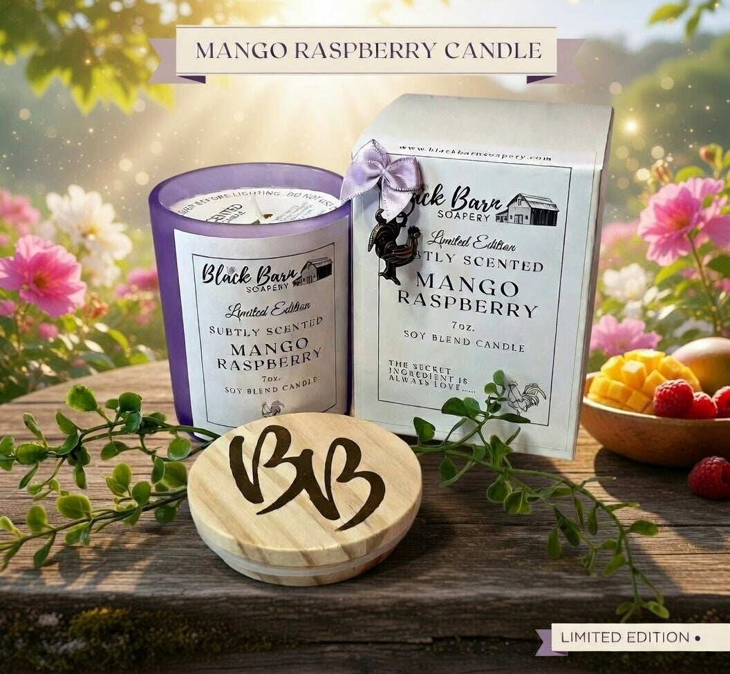 Mango Raspberry - Subtly Scented 7oz Jar Candle w/ Bamboo lid