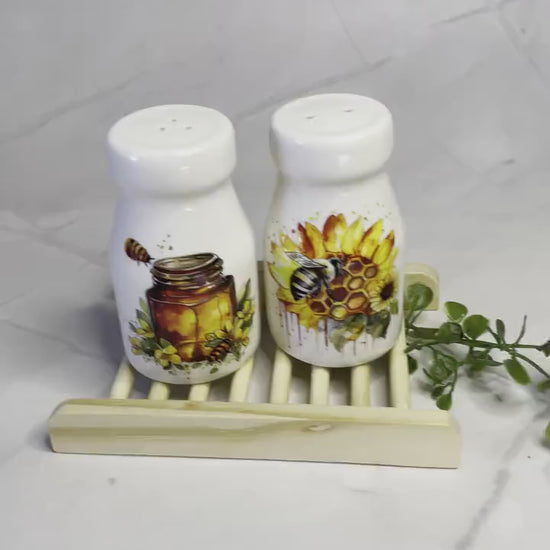 Bee Embellished Farmhouse - Country style 2 Oz. Salt / Pepper Shaker Set