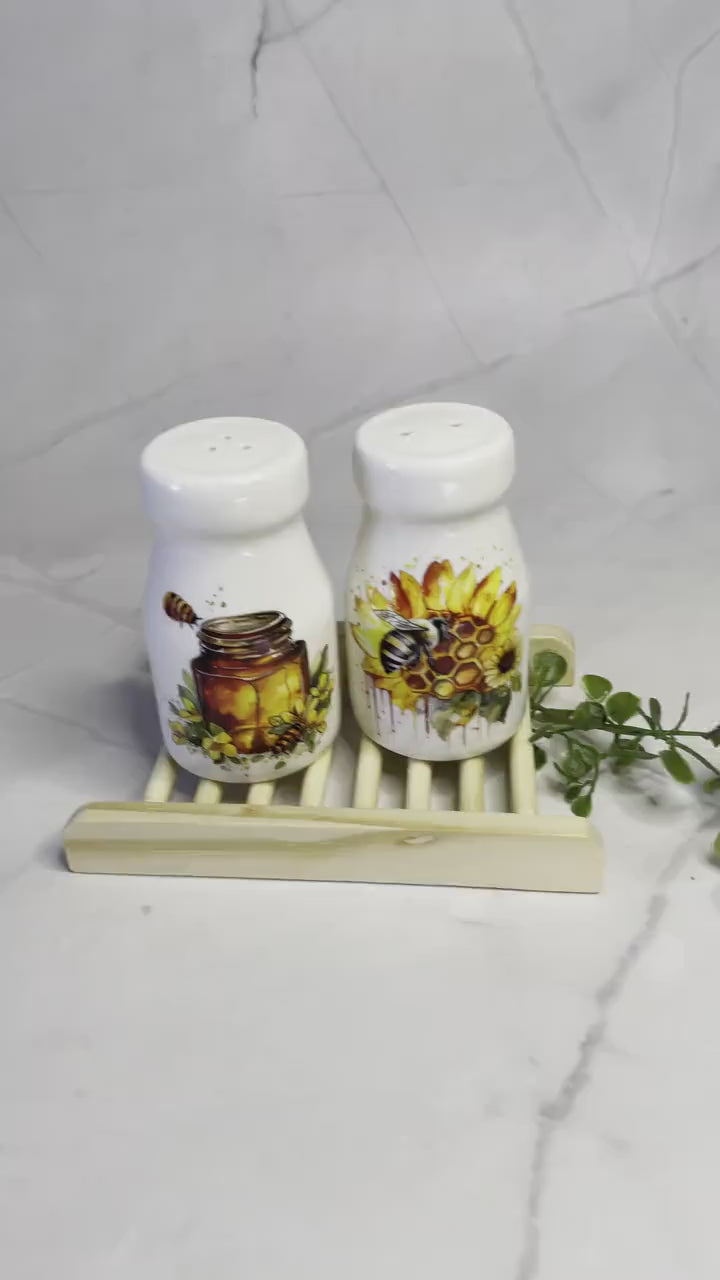 Bee Embellished Farmhouse - Country style 2 Oz. Salt / Pepper Shaker Set
