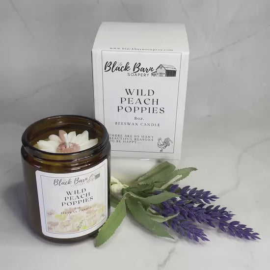 Wild Peach Poppies -  8oz Beeswax Candle