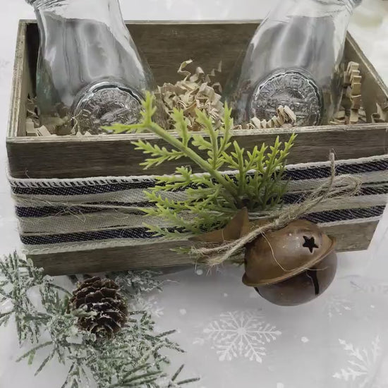 Hand Blown & Pressed Holiday Crate -  4 Oz. Salt / Pepper Shaker Set