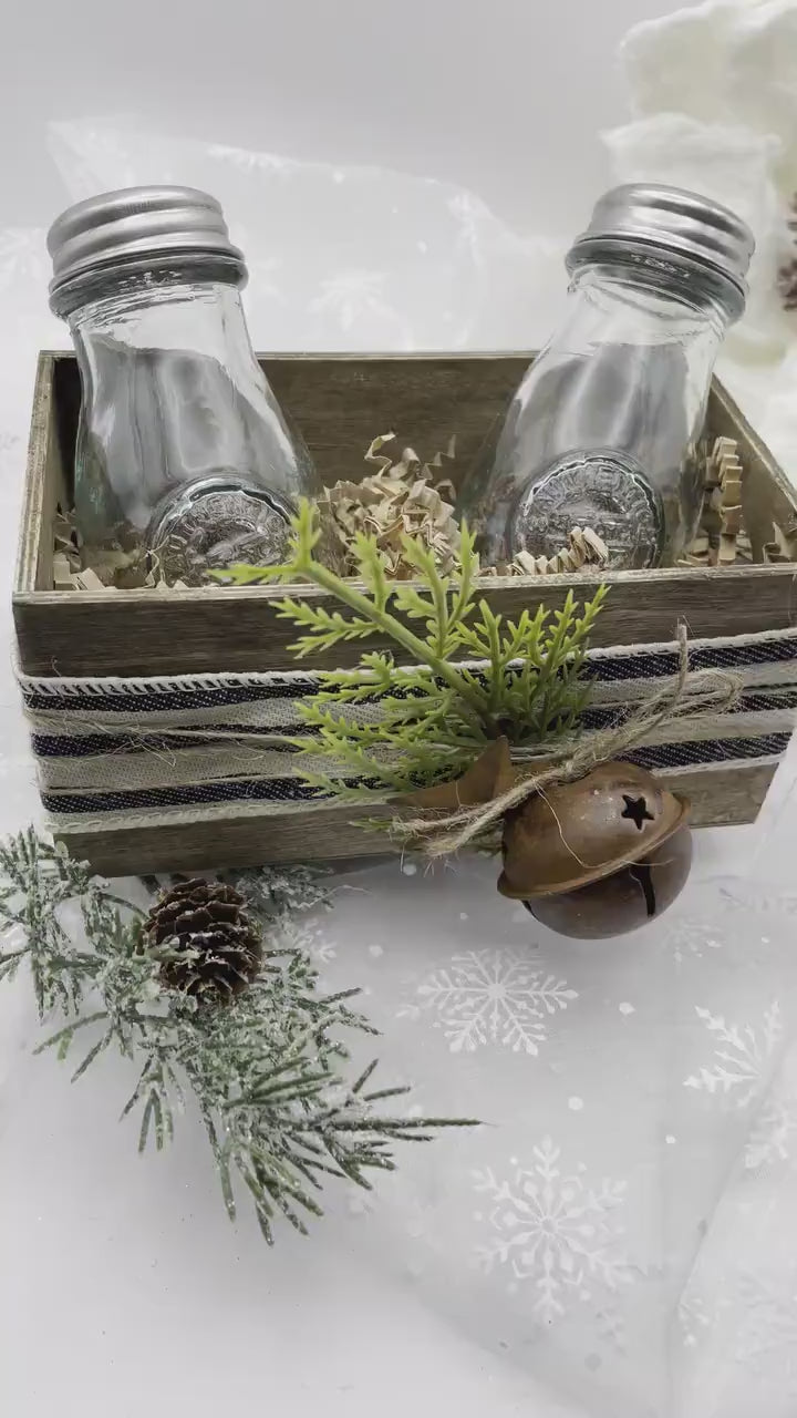 Hand Blown & Pressed Holiday Crate -  4 Oz. Salt / Pepper Shaker Set